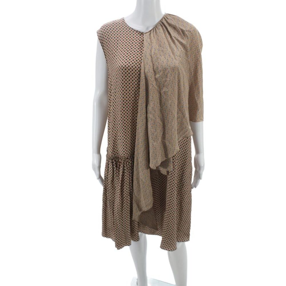 Stella McCartney Womens Shirt Dress Silk Beige Geometric Size 44